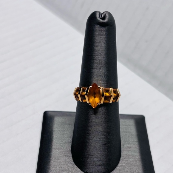 14k Solid Yellow Gold Citrine Stone Ring Size 7 - Picture 1 of 8